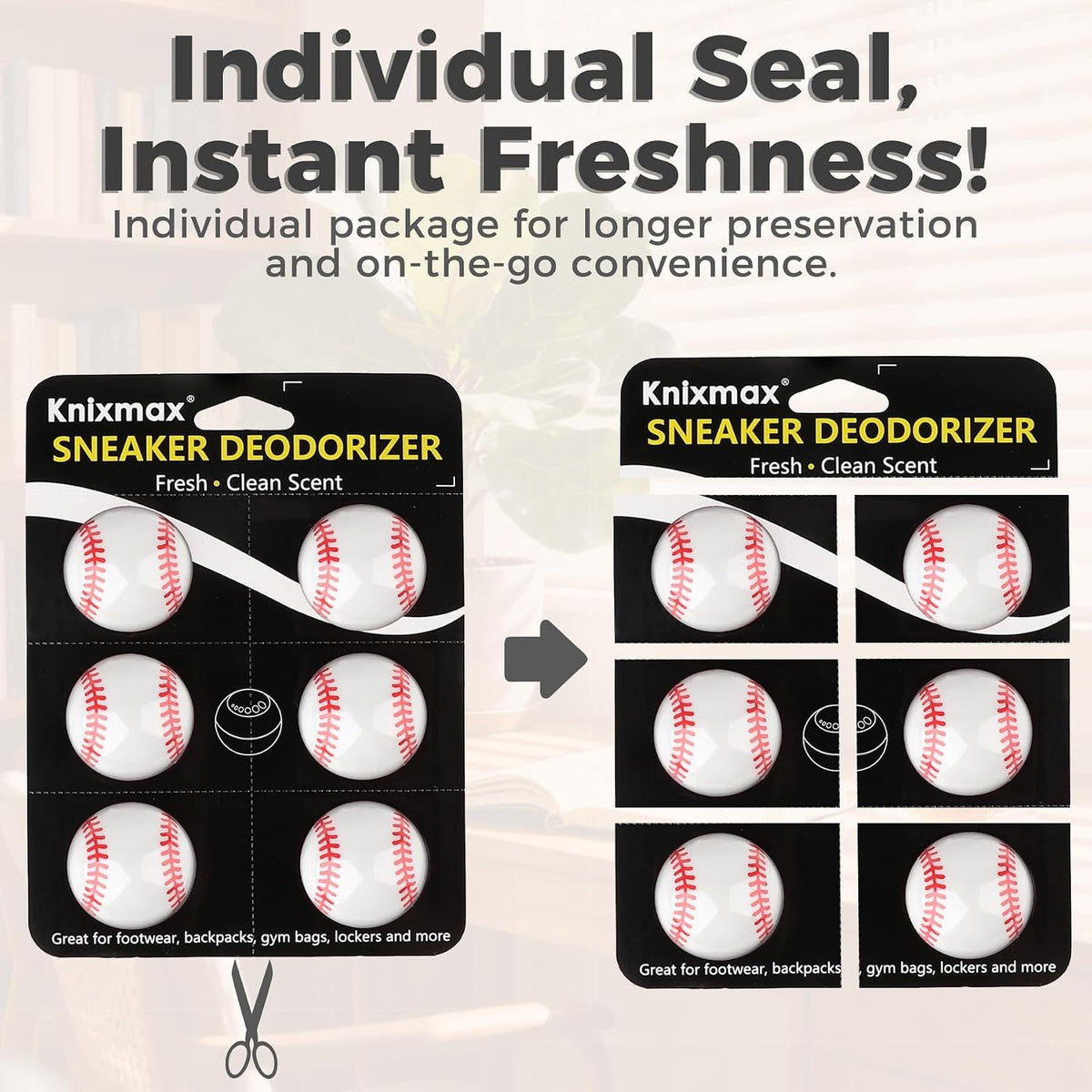 Knixmax Shoe Deodorizer Balls Odor Eliminator for Sneakers 6 Pack Baseball