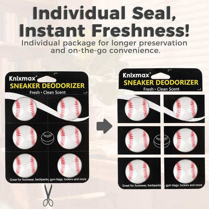 Knixmax Shoe Deodorizer Balls Odor Eliminator for Sneakers 6 Pack Baseball