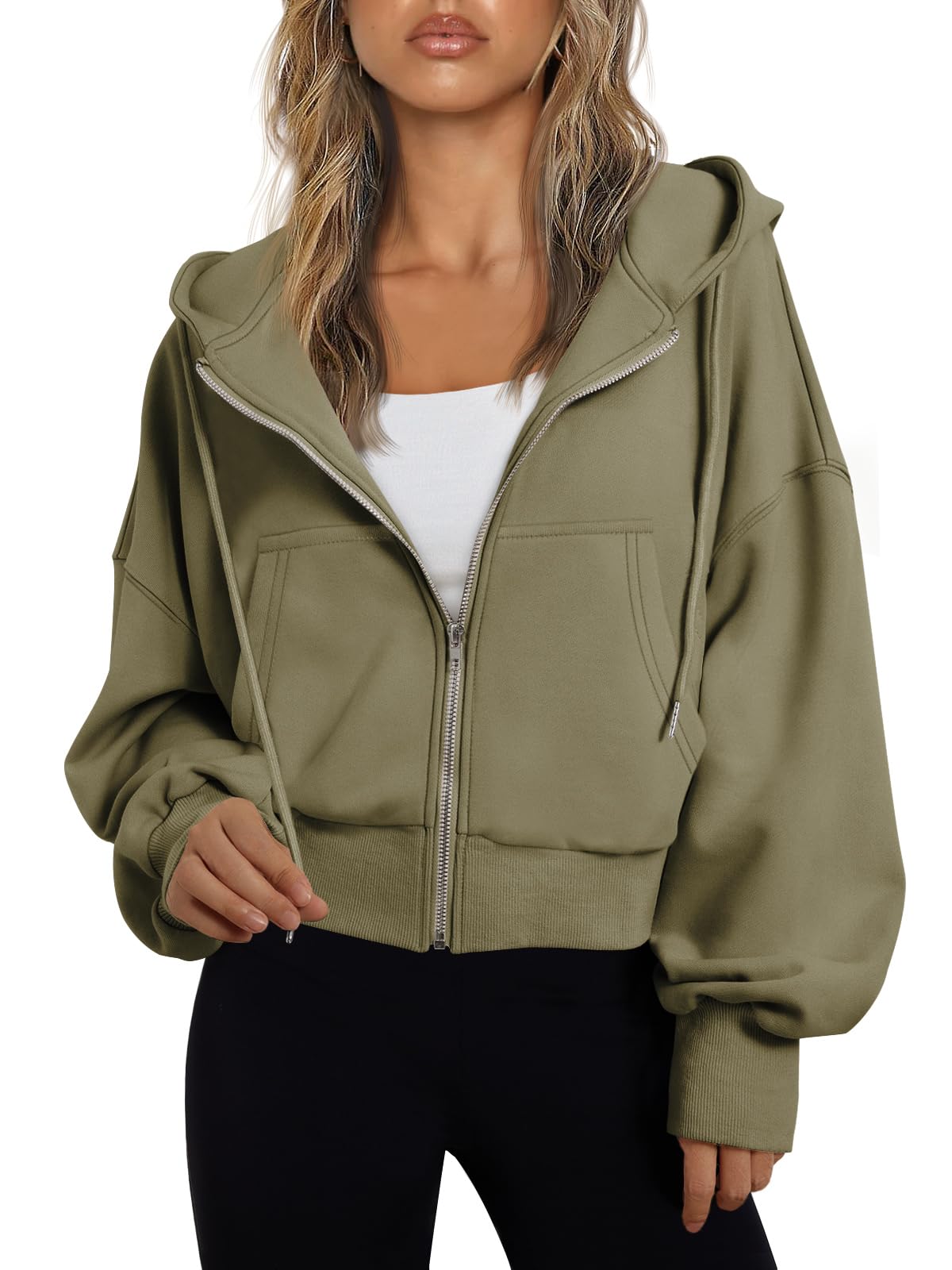 Trendy Queen Womens Zip Up Hoodie Lightweight Sweatshirt Drop Shoulder Casual Athletic Jacket