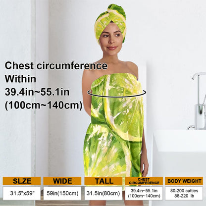 Strawberry Print Bath Wrap and Hair Drying Towel Set – Microfiber Quick Dry Shower Body Wrap for Women, Absorbent Spa Skirt with Elastic Band and Cute Bow Design (Strawberry 1)