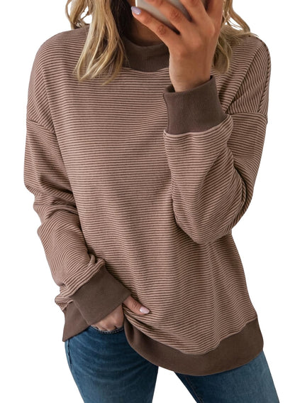 Dokotoo Striped Sweatshirt for Women Oversized Mock Neck Pullover Tops 2026
