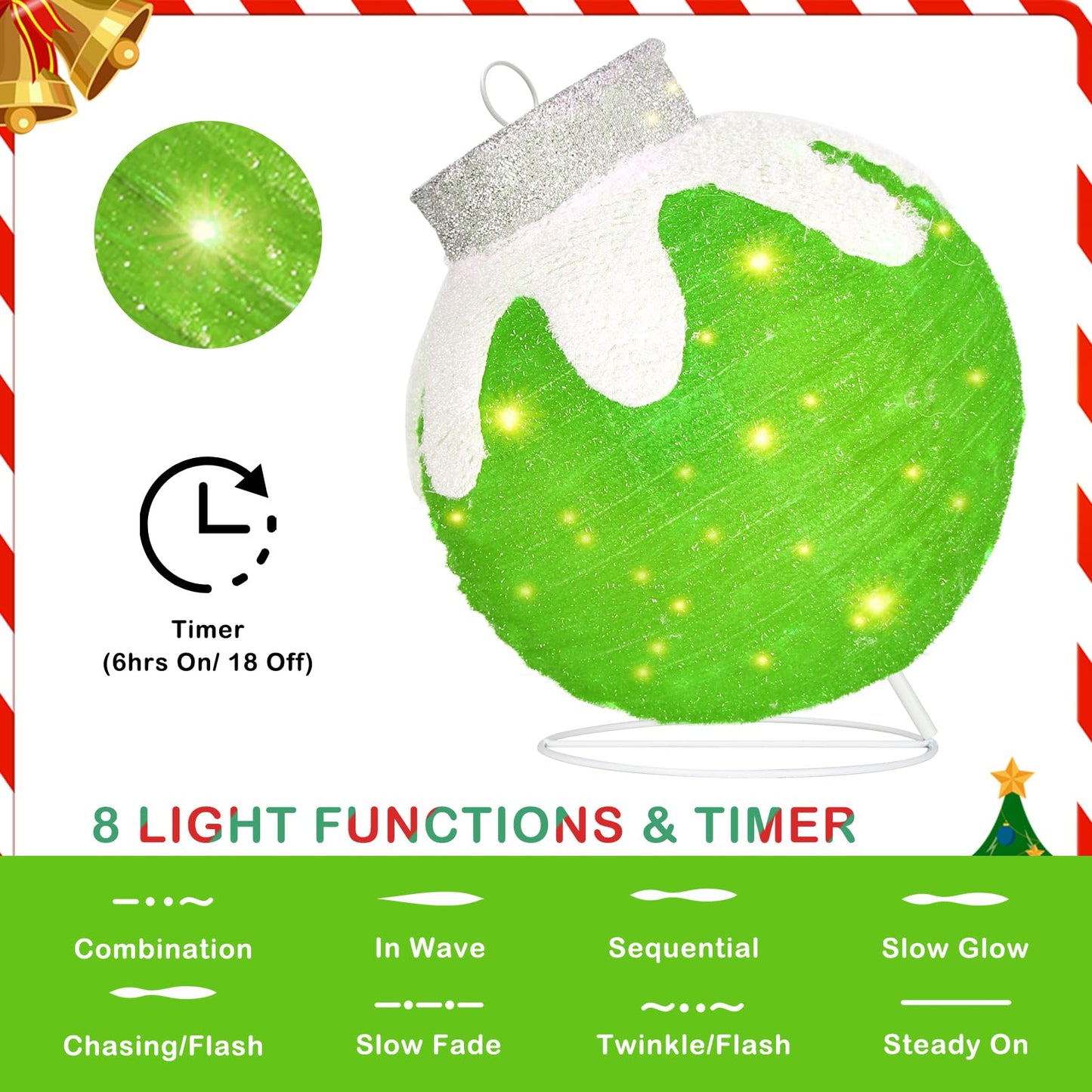 2 Pcs Outdoor Christmas Ornaments, Lighted Pop-Up Holiday Ball Decoration with 160 LED Lights, 8 Light Functions, Lighted Collapsible Christmas Outdoor Decorations for Yard, Patio, Home