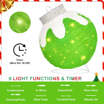 2 Pcs Outdoor Christmas Ornaments, Lighted Pop-Up Holiday Ball Decoration with 160 LED Lights, 8 Light Functions, Lighted Collapsible Christmas Outdoor Decorations for Yard, Patio, Home