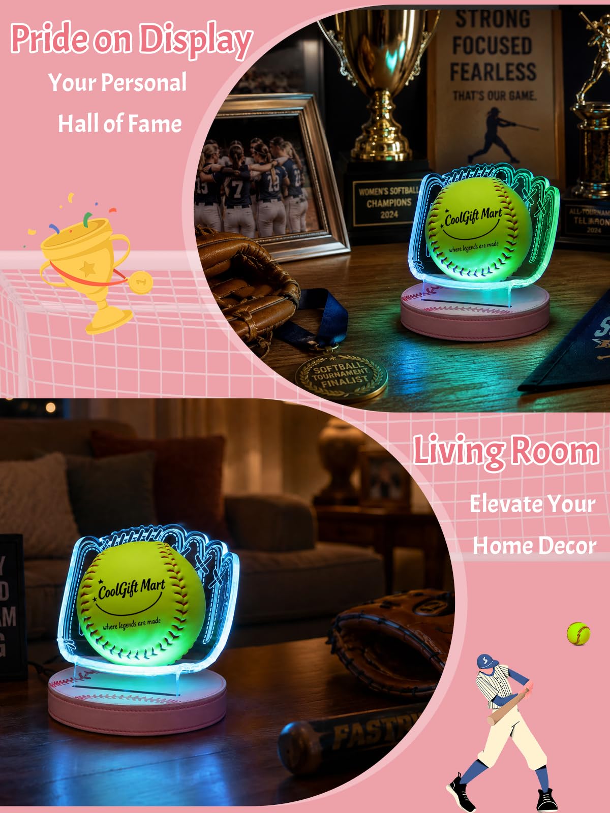 CoolGift Mart Light Up Baseball Glove Display Stand