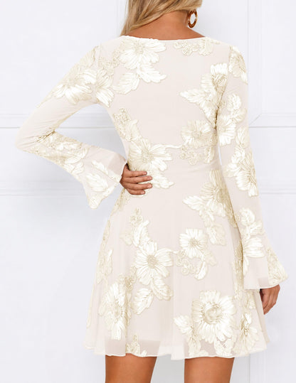 ZESICA Women's 2026 Fall Floral Wedding Guest Cocktail Mini Dress