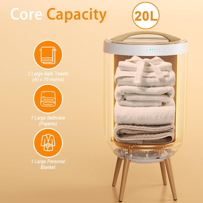 Towel Warmer Luxury Heated Bucket – Bluetooth Speaker, Ambient Light & Auto Shut Off – Fits Two 40"x70" Towels, Bathrobes, Blankets – Great Gift Idea