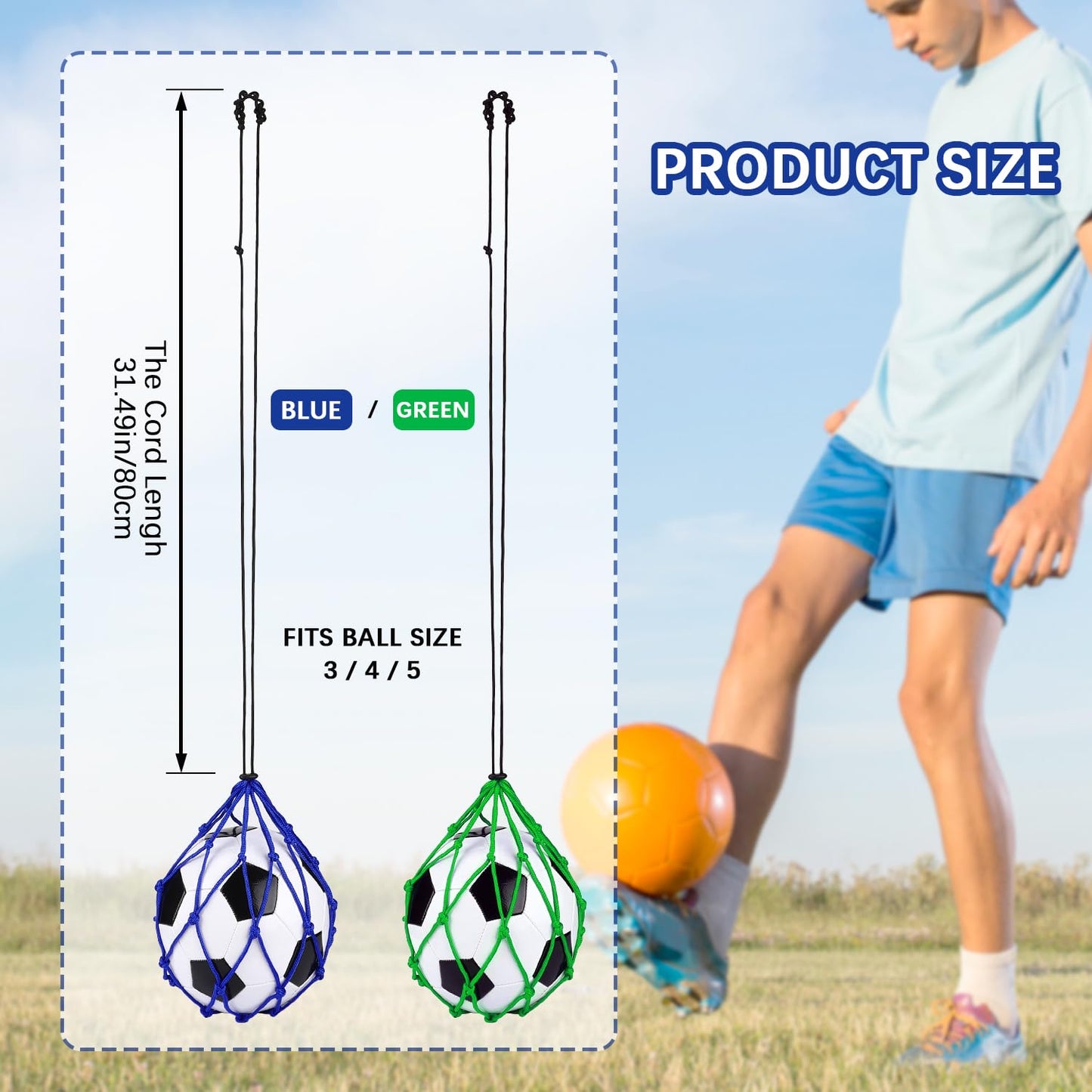 TOBWOLF Football Kick Trainer, Soccer Return Trainer Net Fits Ball Size 3, 4, 5, Hands-Free Soccer Kick Throw Training Aid