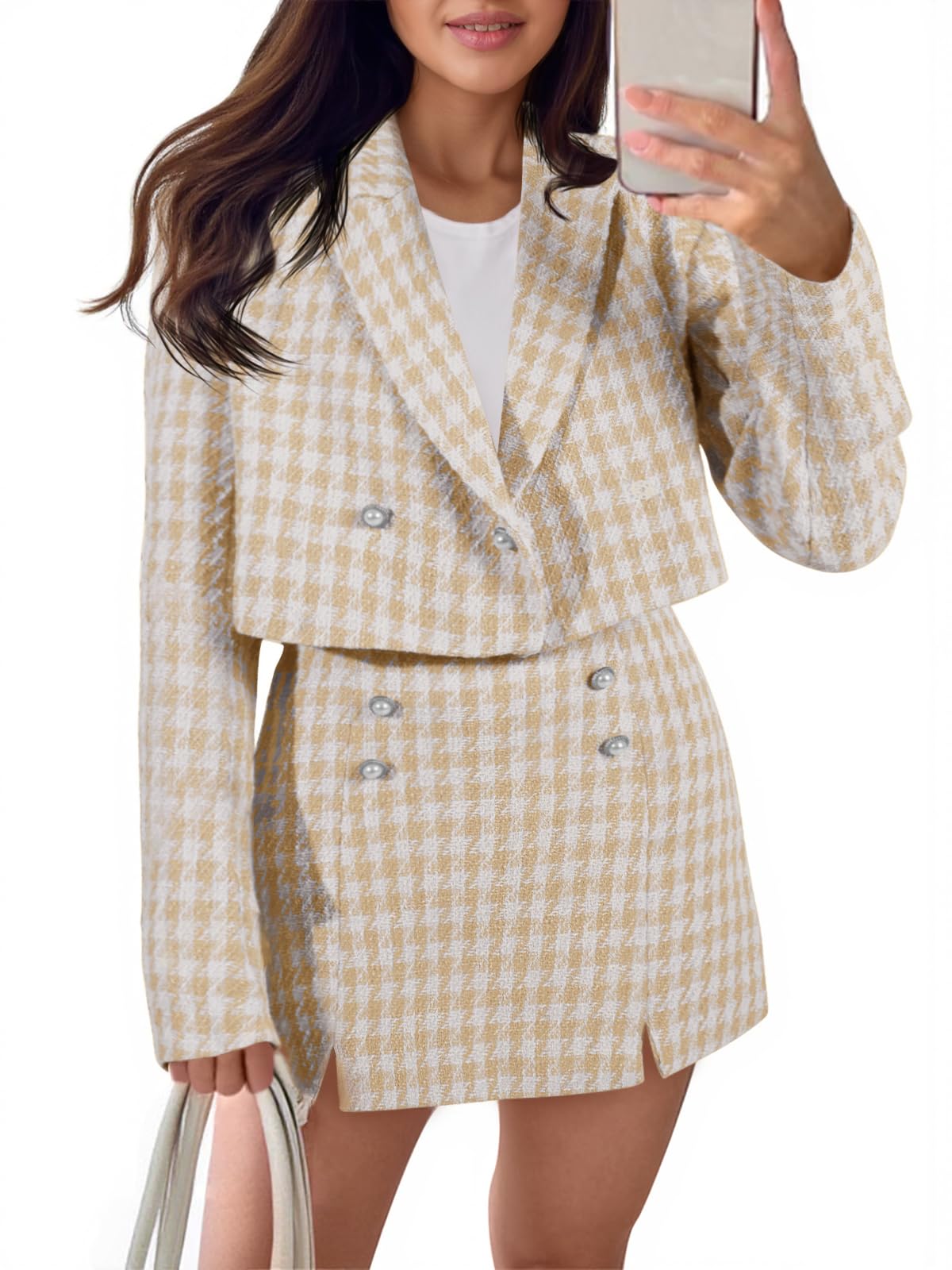 Cicy Bell Womens Cropped Tweed Business Casual Suit