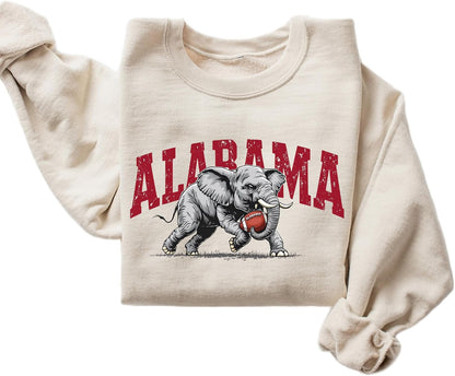 Alabama Elephant Football Sweatshirt – Vintage Sport Grey Crewneck Pullover – Retro Game Day Apparel for Men & Women