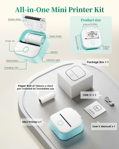 Memoking Mini Printer - Sticker Printer T02 Inkless Sticker Maker Machine