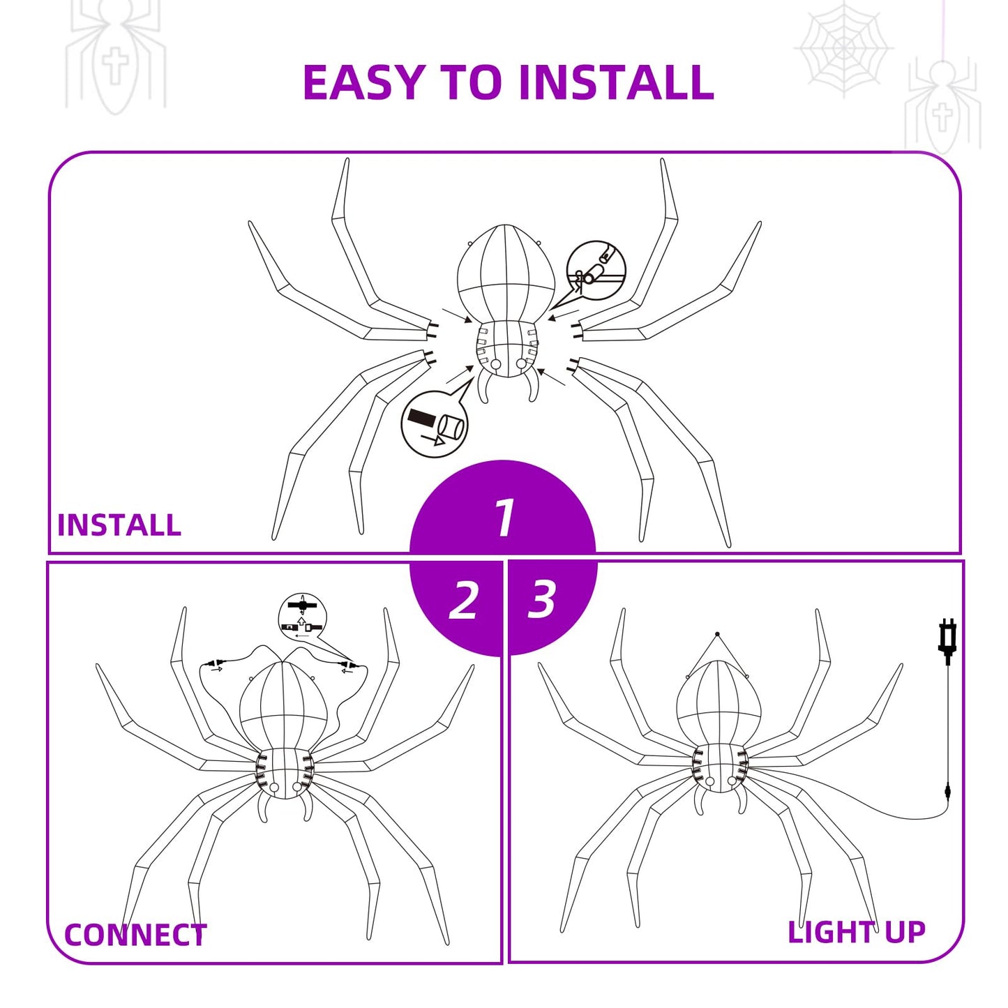 Halloween Decorations Outside Giant Spider - HOYECHI Outdoor Halloween Decor Lighted Spider 4.2FT, Light Up Spider with 90 LED Lights, Ground Stakes, for Front Yard Porch Gardens Lawns Party
