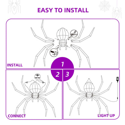 Halloween Decorations Outside Giant Spider - HOYECHI Outdoor Halloween Decor Lighted Spider 4.2FT, Light Up Spider with 90 LED Lights, Ground Stakes, for Front Yard Porch Gardens Lawns Party
