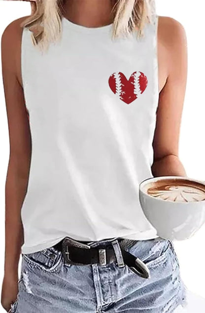 MHTOR Baseball O-Neck Tank Women Print Baseball Tanks Cute Workout Graphic Casual Summer Sleeveless Vest Top