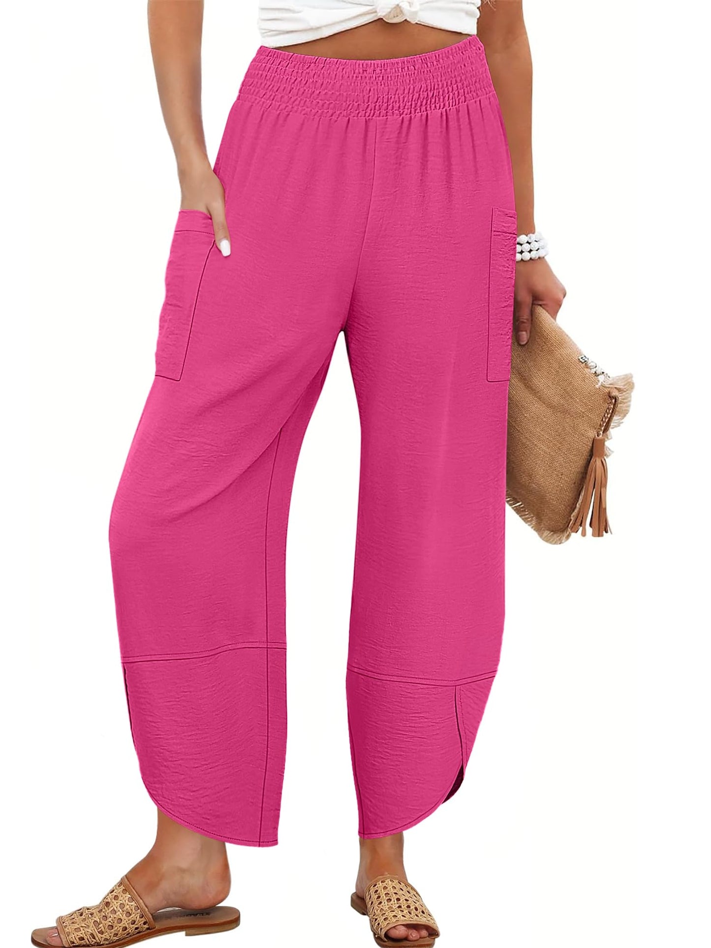 ANRABESS Womens Wide Leg Palazzo Capri Pants 2026 Summer Casual High Waisted Barrel Lounge Flowy Cropped Beach Work Trousers
