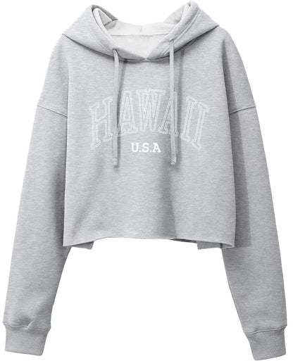 ORANDESIGNE Woman Graphic Print Cropped Hoodie Long Sleeve Fleece Pullover | 60% Cotton,Soft Fleece Fabric,Durable Letter Graphic Print,Drop Shoulder,Loose Fit,Easy Care,Going Out,Fall&Winter Casual