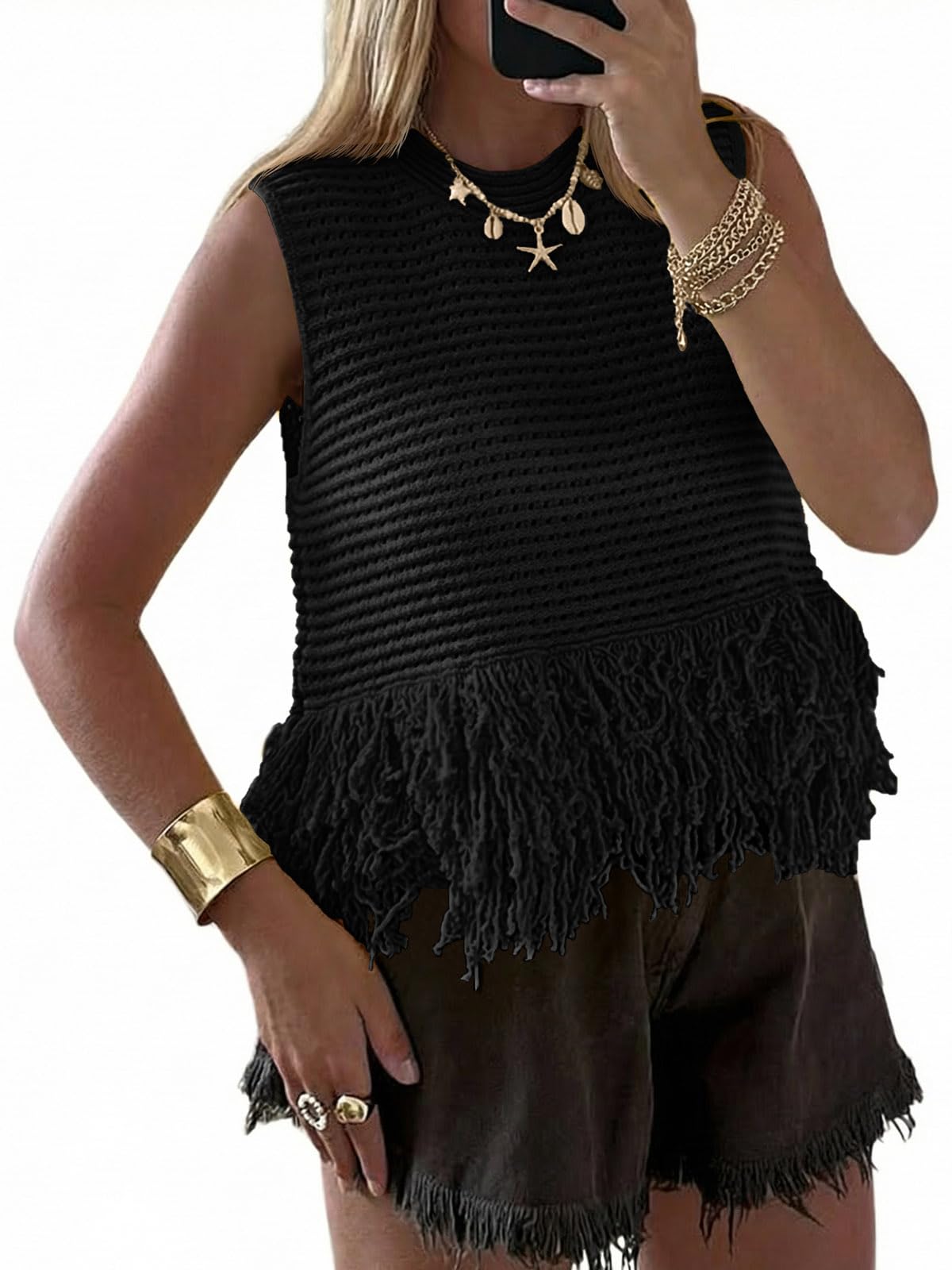 Saodimallsu Womens Crochet Crop Tank Top