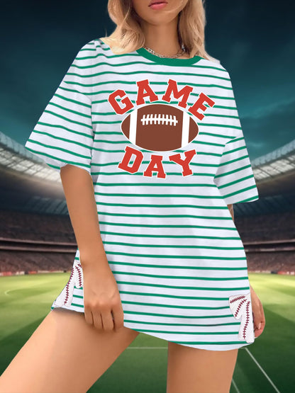 Football Shirts for Women Oversize Game Day T-Shirts Bow Side Split T-Shirt | Football Season Graphic Tee Tops Oversize Football Graphic Short Sleeve Tee Top