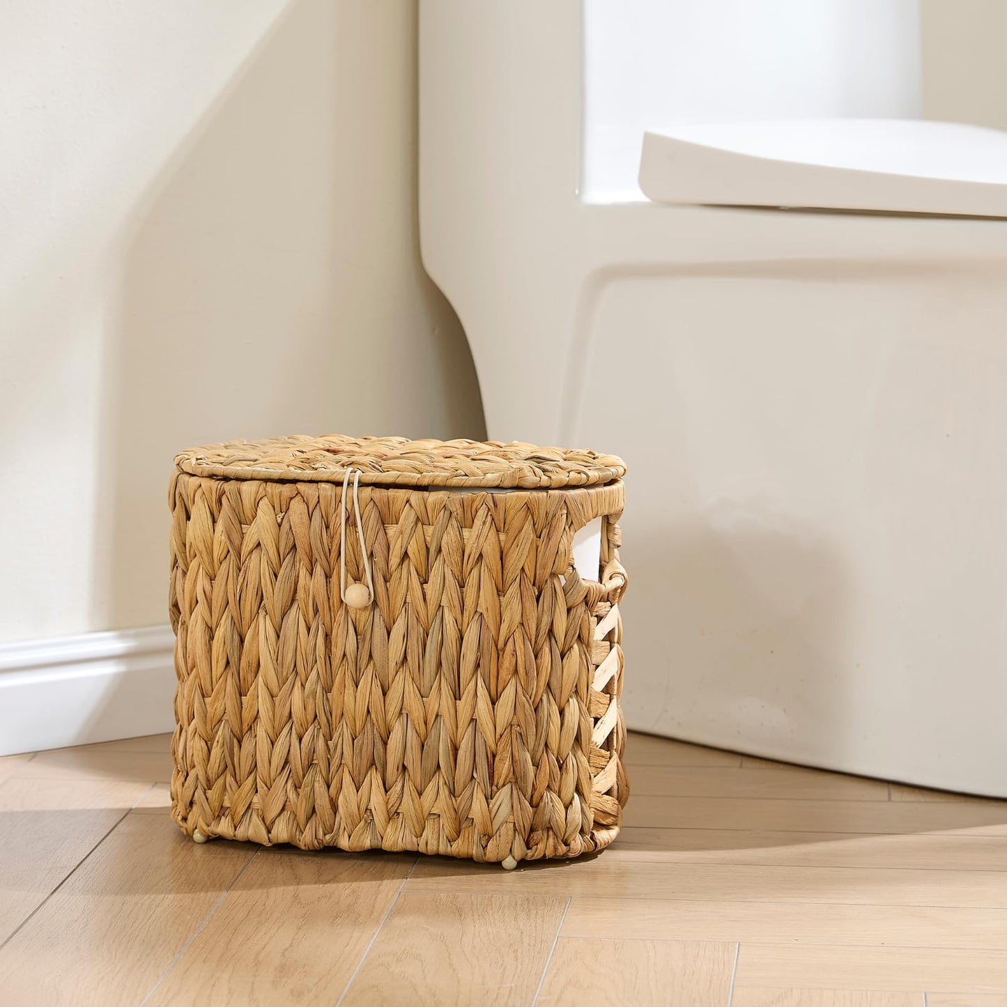 YANGQIHOME Toilet Paper Storage, Water Hyacinth Toilet Paper Storage with Lid, Papers Container for up to 9 Mega Rolls, Bathroom Basket Organizer