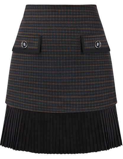 Kate Kasin Women's Plaid Mini Skirt, High Waist Pleated A-Line Skirts