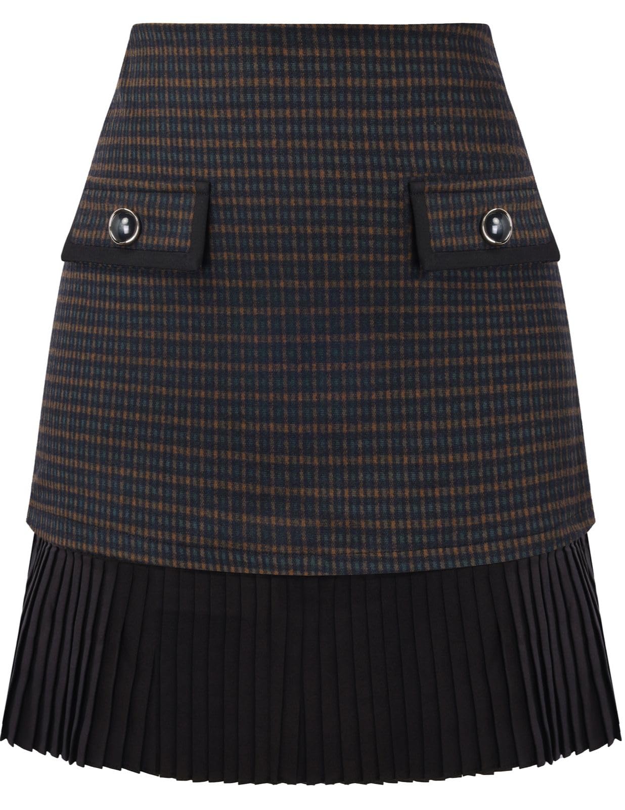 Kate Kasin Women's Plaid Mini Skirt, High Waist Pleated A-Line Skirts