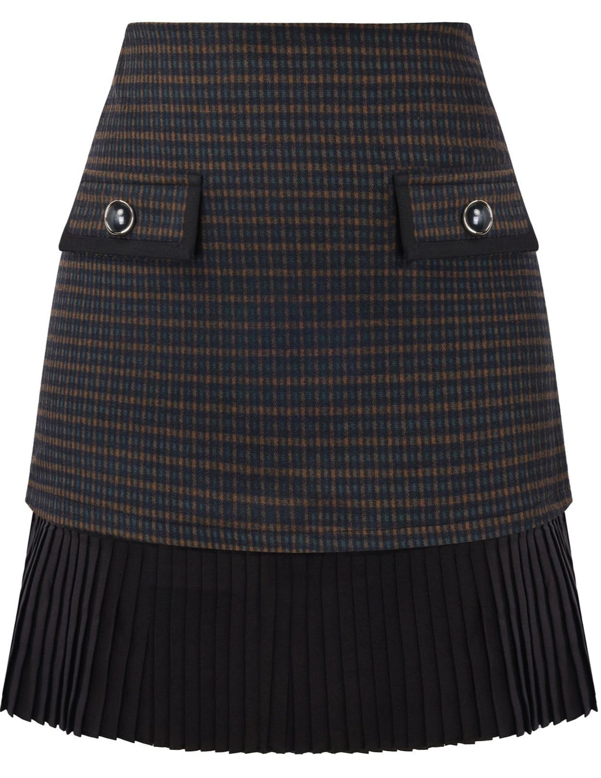 Kate Kasin Women's Plaid Mini Skirt, High Waist Pleated A-Line Skirts