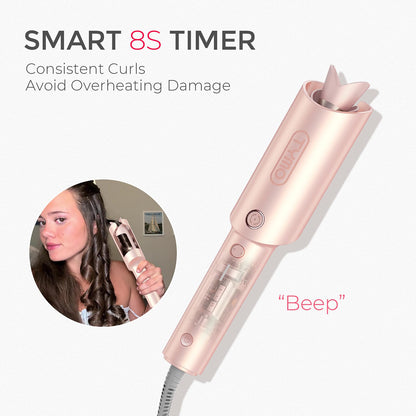 TYMO Automatic Rotating Curling Iron - TYMO CURLPRO Beach Waves Curling Wand, Portable Hair Curler, 500 Million Ionic, Dual Voltage & Lightweight for Travel, Ceramic Coating, 1 Inch, Pink
