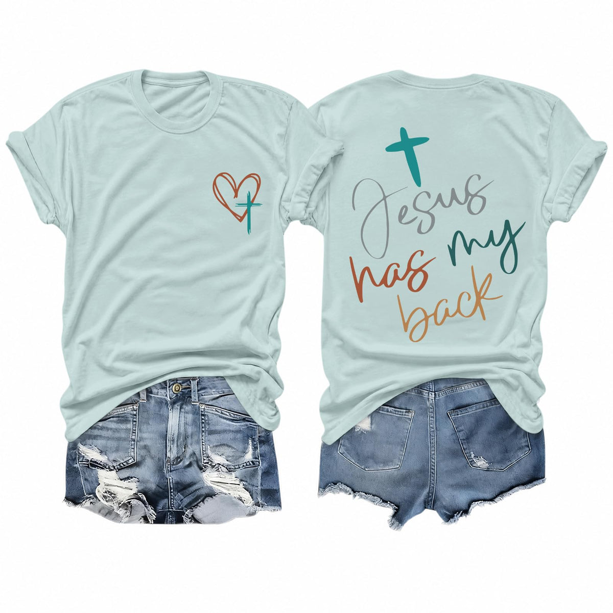 Tuislay Christian Shirts for Women Jesus Has My Back