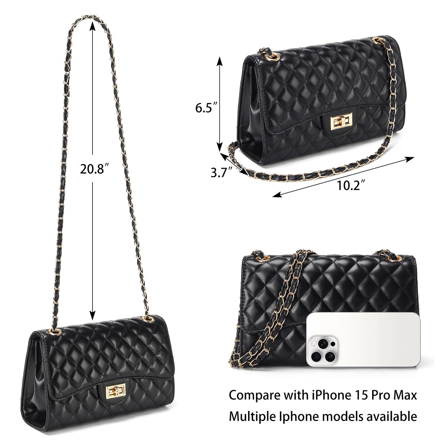 Quilted Leather Crossbody Bags for Women Trendy Ladies Shoulder Purse Satchel HandBag with Chain Strap