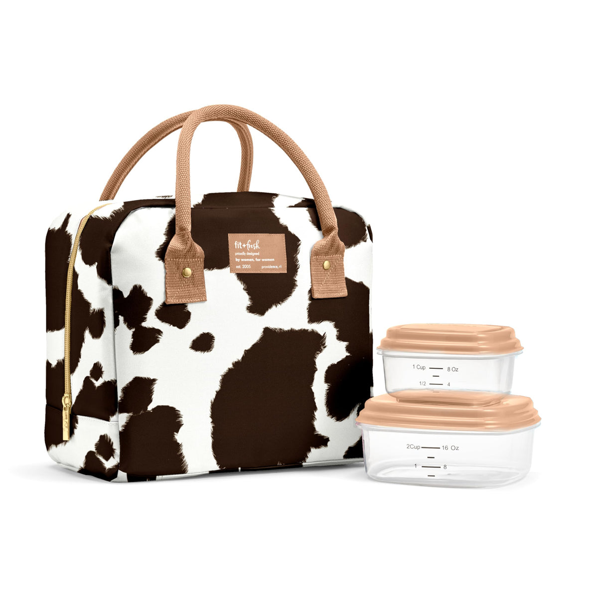 Fit & Fresh Bloomington Lunch Bag for Women - Insulated Large Lunch Box for Work with Containers, Leak-Resistant, Stain-Resistant, Zipper Closure, Cheetah