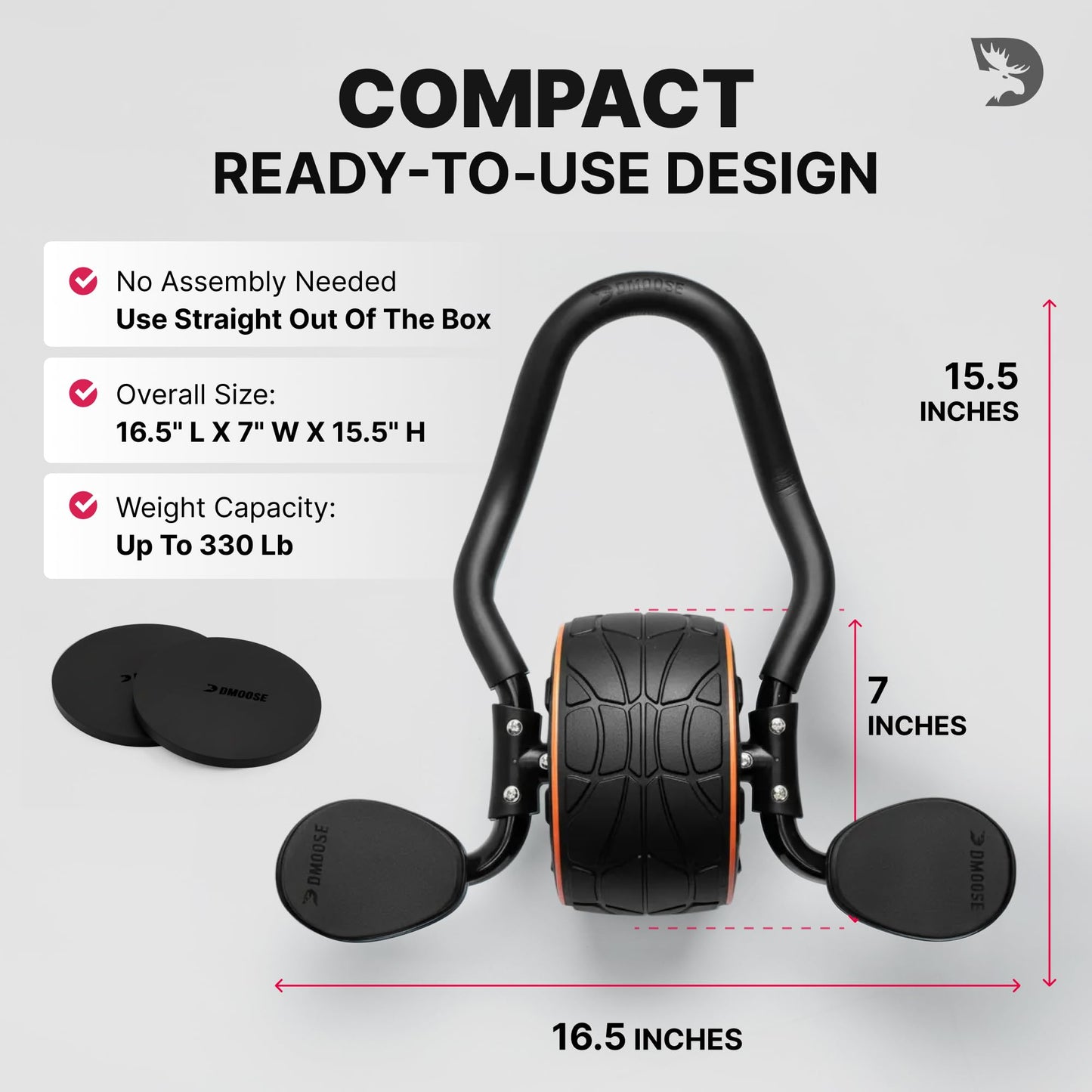 DMoose Fitness Ab Roller Wheel with Elbow Support & 2 Knee Pads - Abdominal Exercise Trainer for Core Strength Training - Ultimate Abs Workout Equipment for Home and Gym - Ab Machine for Men & Women