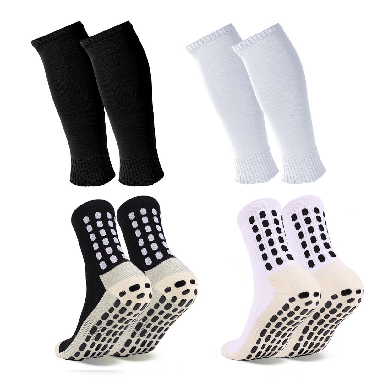 Barrlves 2 Set Grip Soccer Socks and Shin Guard Sleeves Non Slip Soccer Sleeve Socks for Men Women