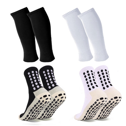 Barrlves 2 Set Grip Soccer Socks and Shin Guard Sleeves Non Slip Soccer Sleeve Socks for Men Women