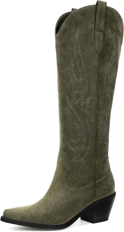 Western Knee High Wide Calf Cowgirl Boots