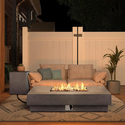 31.5 Inch Round Propane Fire Pit Table - Concrete Round Fire Bowl 50,000 BTU Natural Gas Firepit Burner with Steel Lid, Lava Rocks, Waterproof Cover for Outside Patio, Backyard, Party