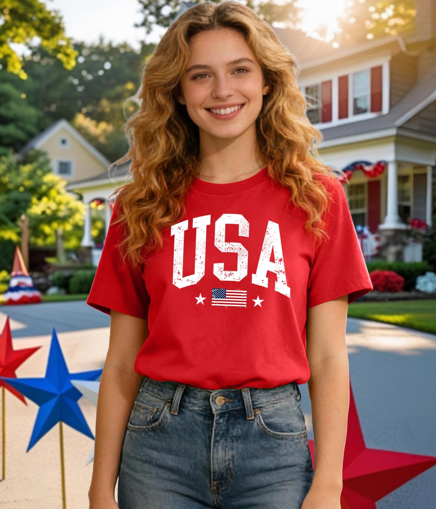 American Flag Shirts for Women 4th of July T-Shirts USA Graphic Tees Casual Blouse Tops