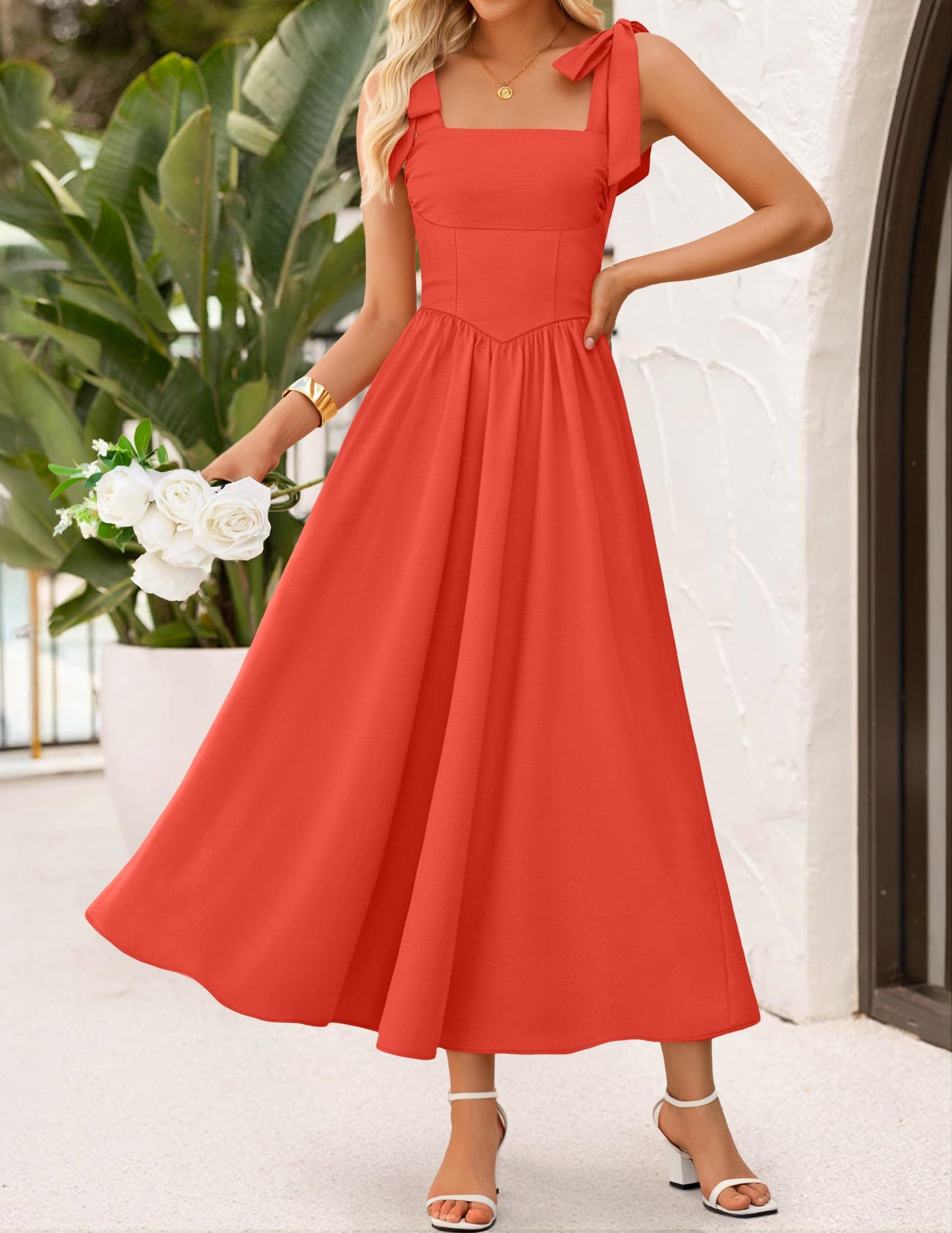 ZESICA Women's Summer Tie Shoulder Wedding Guest Maxi Dress