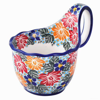 ALMA Handpainted Microwavable Soup Bowl with Loop Handle 18.6oz, Cereal Bowl With Handle Great for Berry, Fruits, Chili, Stew, Ice cream,Floral Soup Mug for Women