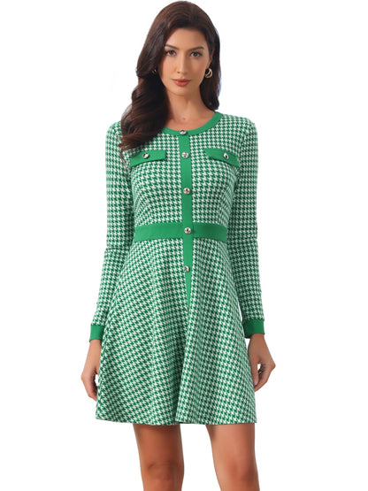 Allegra K Women's Houndstooth Plaid A-Line Elegant Business Work Dress