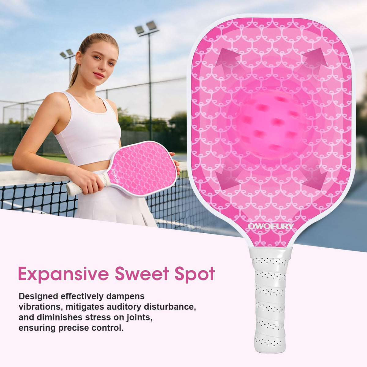 Pickleball Paddles Set of 2 Lightweight Honeycomb Core Pink