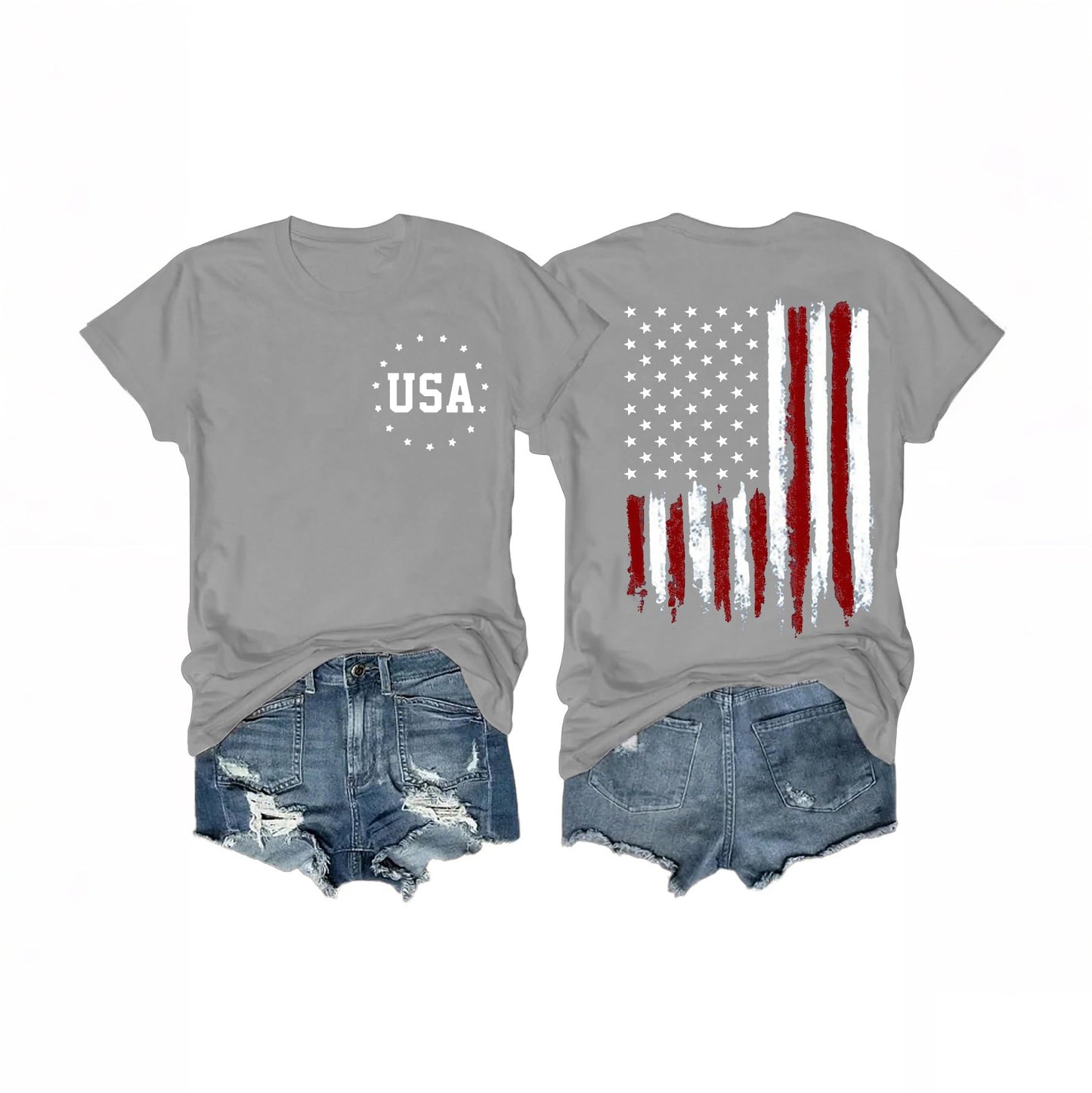 Women's 4th of July Outfits USA Shirt Memorial Day Red White and Blue Patriotic Shirts American Flag Graphic Tops