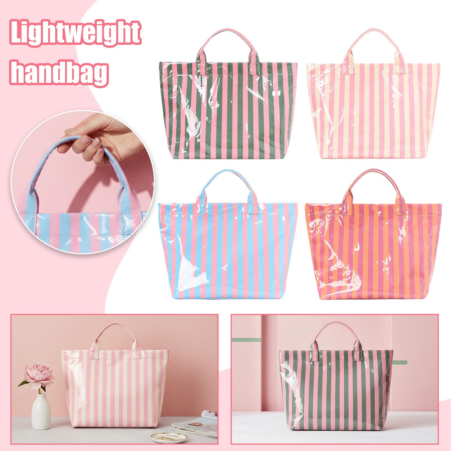 Striped PVC Tote Bag Large Glossy