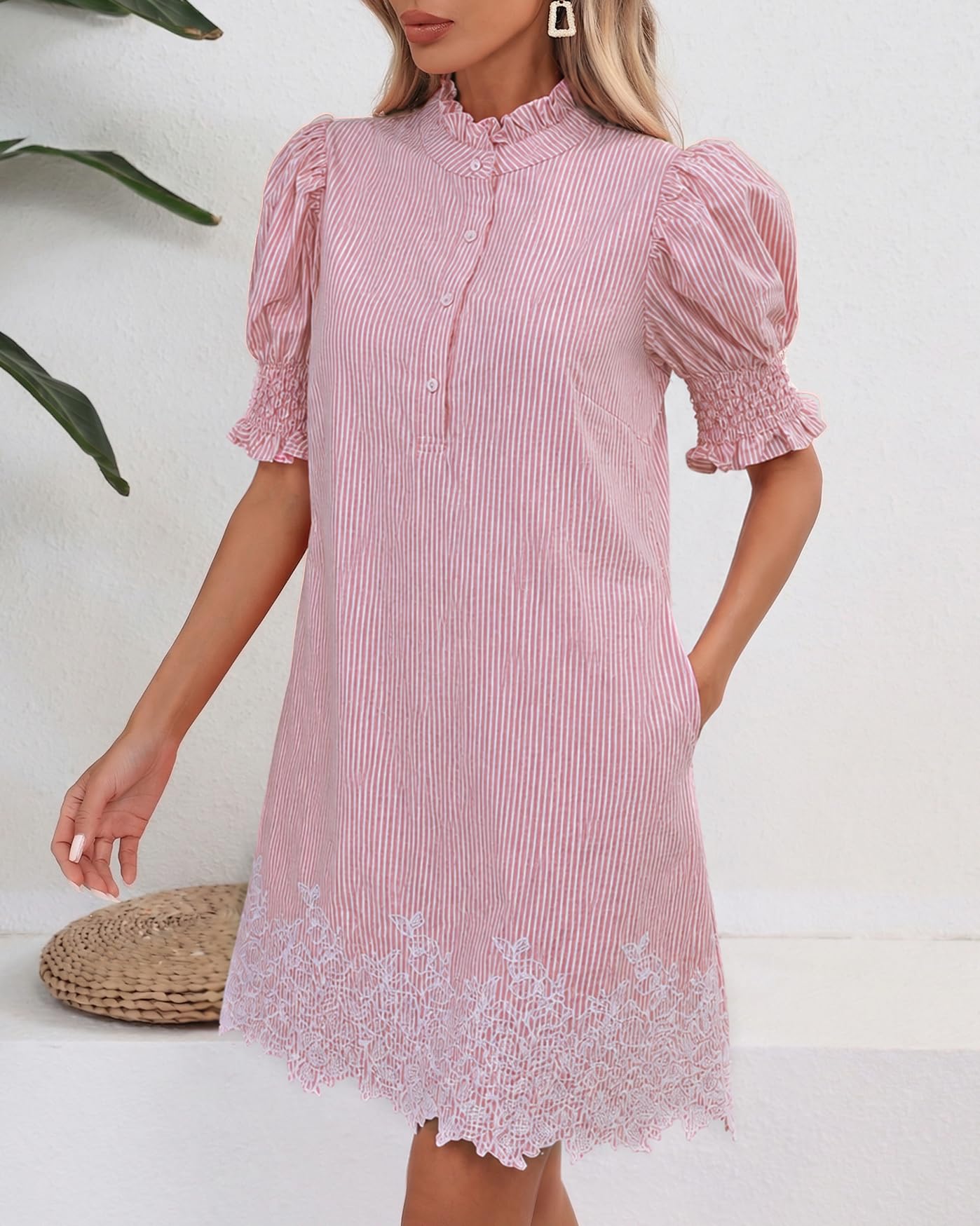 YEXPINE Women's Summer Embroidered Mini Dress