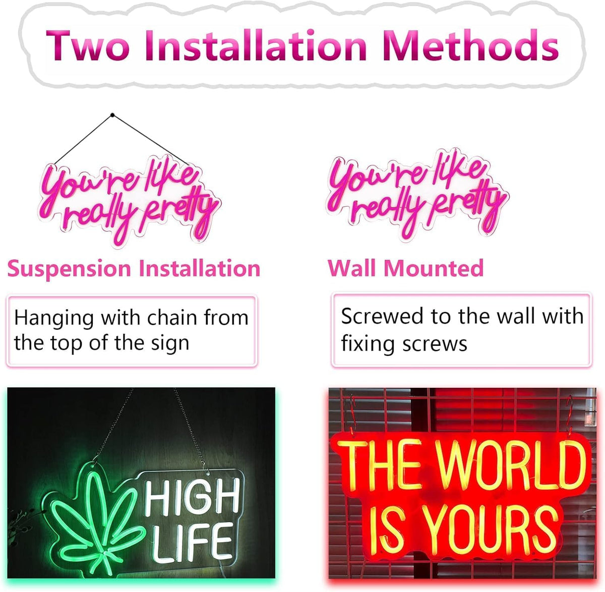 Large Good Vibes Only Neon Signs for Wall Decor -56.57" x 13.5" Pink