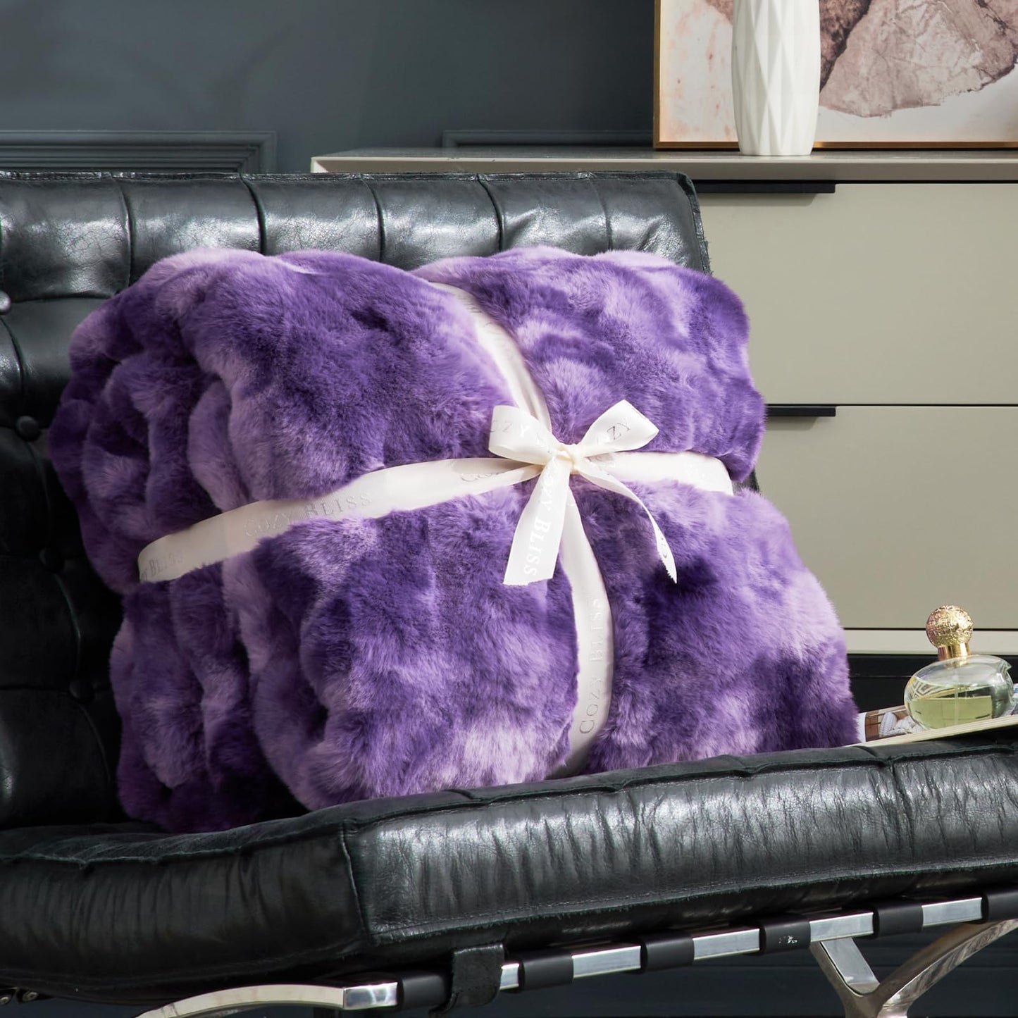 Cozy Bliss Faux Fur Throw Blanket for Couch, Fuzzy Soft Plush Thick Bubble Blanket for Sofa Bedroom Living Room, 50 * 60 Inches Tie Dye Pink