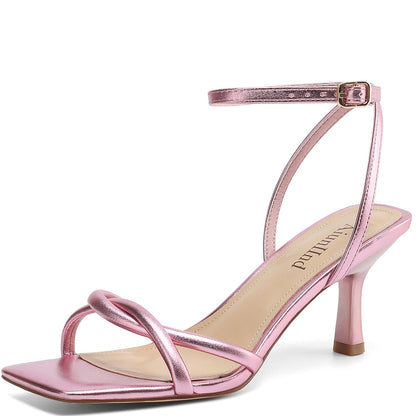 AIUNIIND Women's Kitten Low Heel Sandals, Strappy Square Open Toe 2.5 inch | Adjustable Ankle Strap, Comfortable All Day, for Summer, Going out, Dress, Party, Prom, Wedding Guest Occasions