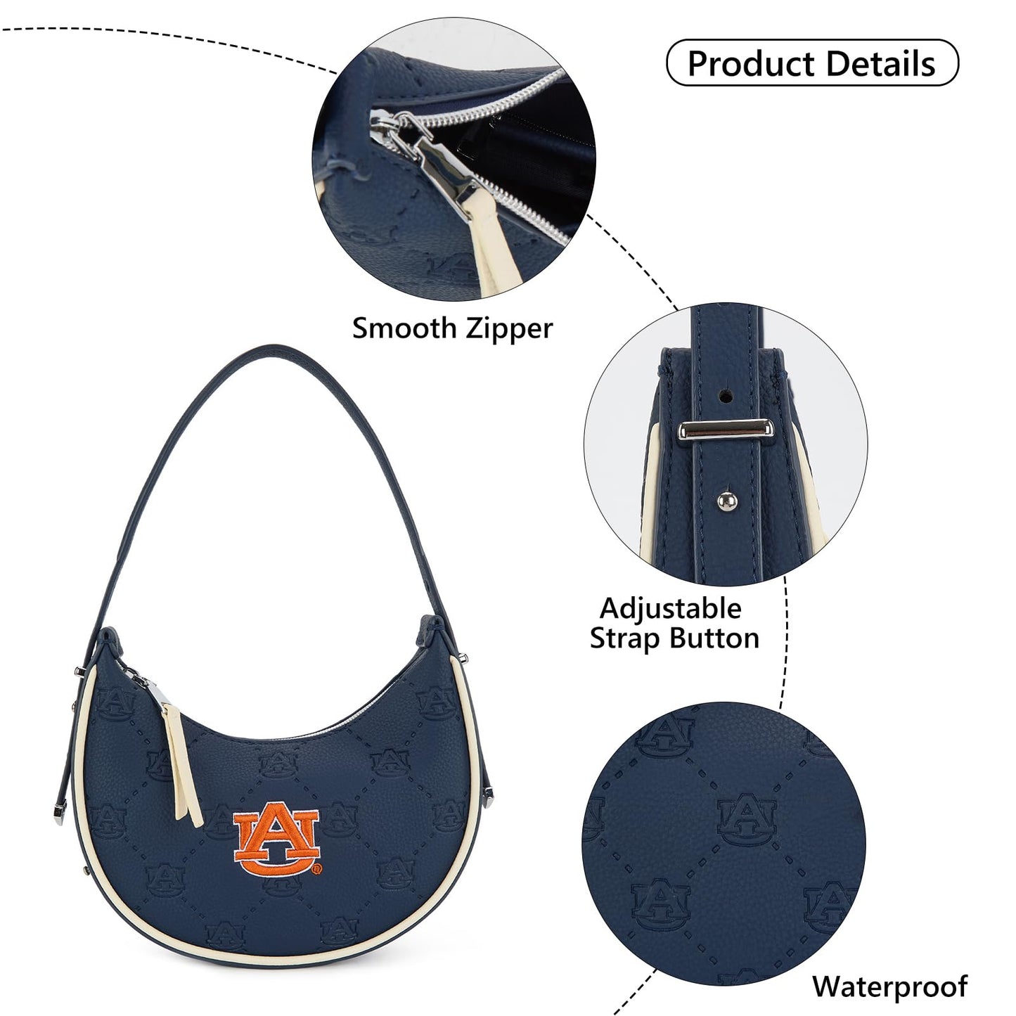 NCAA Crescent Shoulder Bag for Women, Half Moon Clutch Purses for Birthday/Graduation Gifts