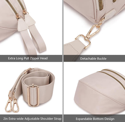 Pure Colour Crossbody Bum Bags for Women Spacious Checkered Cross body Bag Nylon Trendy Fanny Pack for Travel