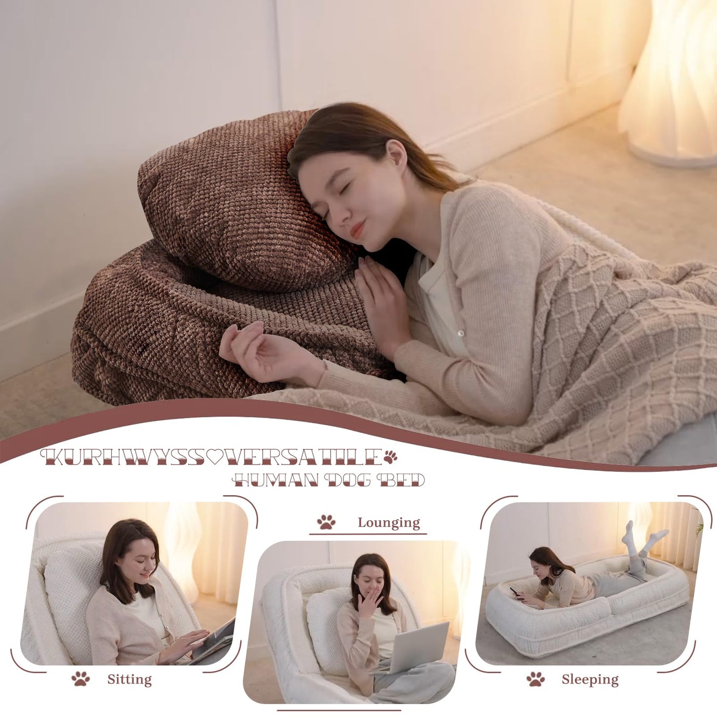 Upholstered Convertible Lounge Chair with 2 Soft Pillows