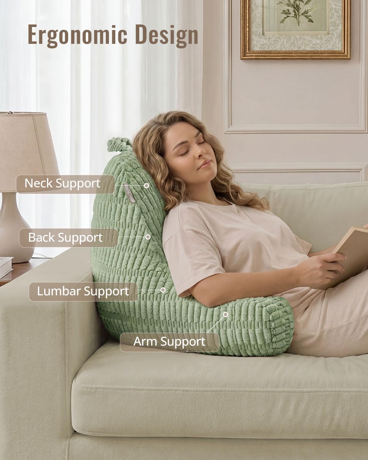 Blissful Diary Reading Pillow, Backrest Pillow with Shredded Memory Foam