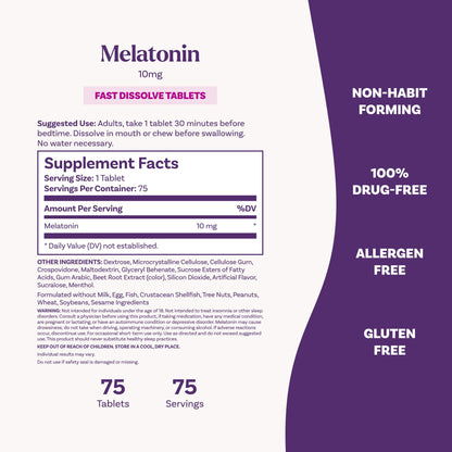 Natrol Melatonin 10mg Fast Dissolve Tablets - Strawberry Flavor, 100 Count, Sleep Aids for Adults, Fast Dissolve Melatonin for Adults, 100-Day Supply